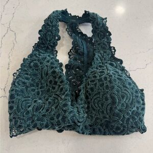 Gilly Hicks Hunter  Green Lace Racerback Bralette Velvet